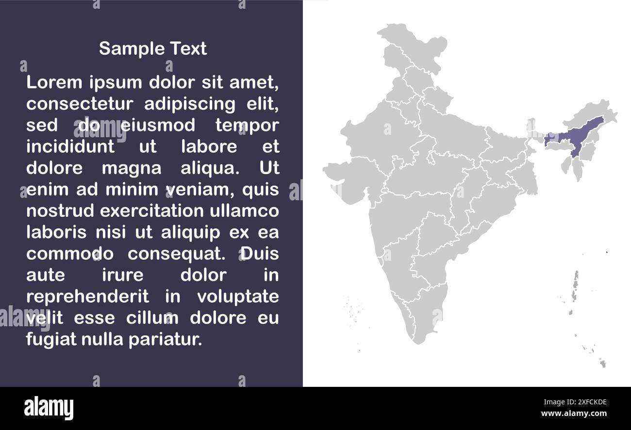 Assam Map template1, État de l'Inde, République de l'Inde, gouvernement, carte politique, carte moderne, drapeau indien, illustration vectorielle Illustration de Vecteur