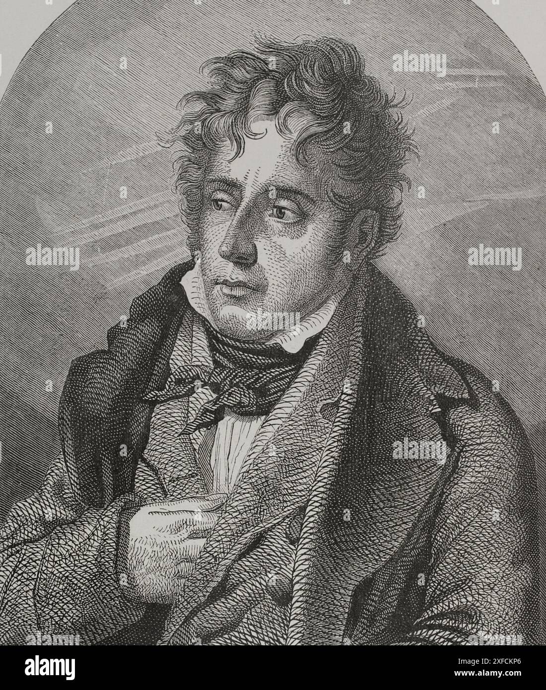 François-René, vicomte de Châteaubriand (1768-1848). Écrivain et diplomate français. Gravure de Carbonneau d'après un portrait d'Anne Louis Girodet de Roucy-Trioson. 'Los Héroes y las Grandezas de la Tierra' (les héros et les grandeurs de la Terre). Volume VIII 1856. Banque D'Images