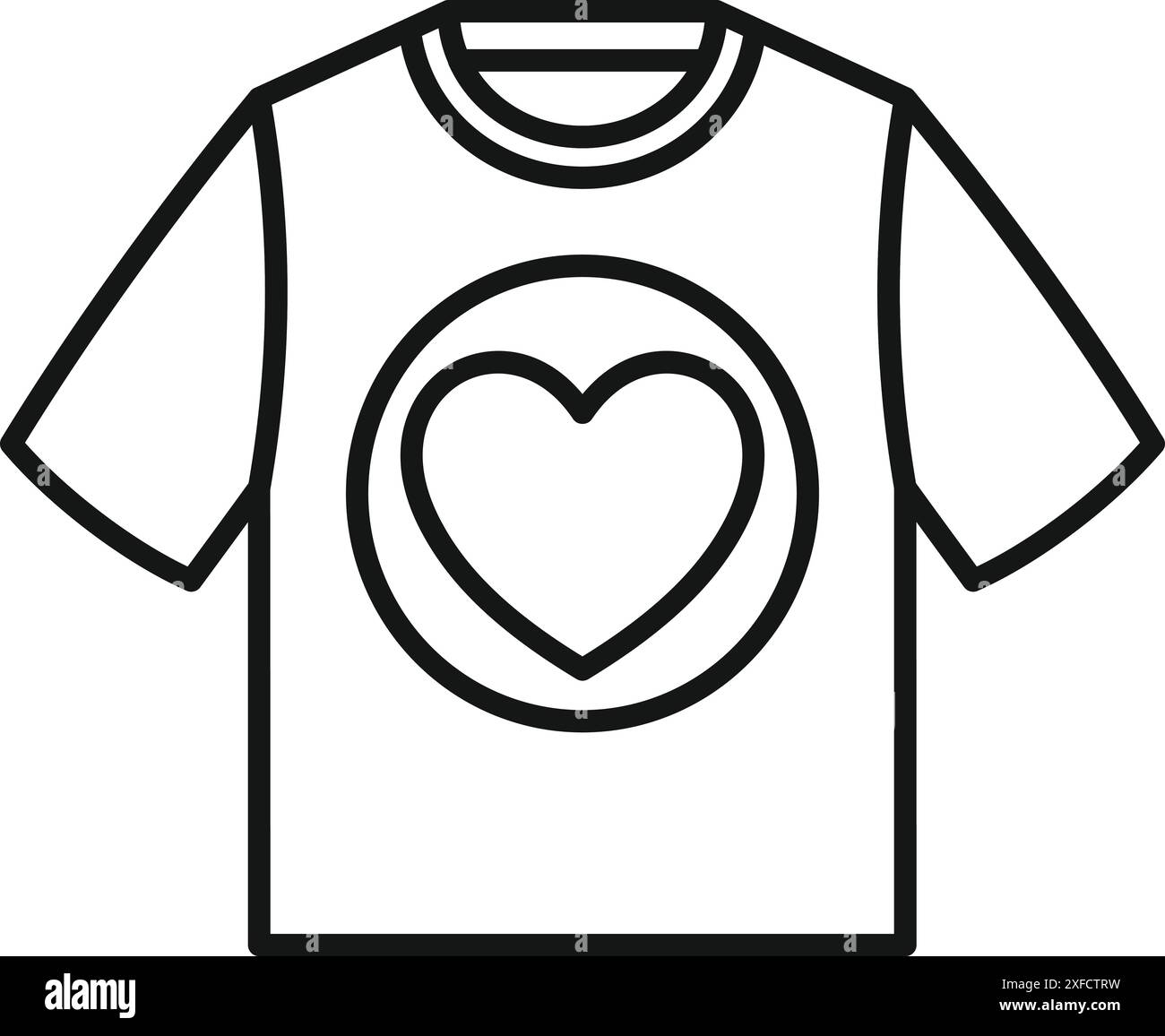 Illustration d'art au trait d'un t-shirt avec un grand symbole de coeur imprimé dessus, montrant l'amour et la passion Illustration de Vecteur