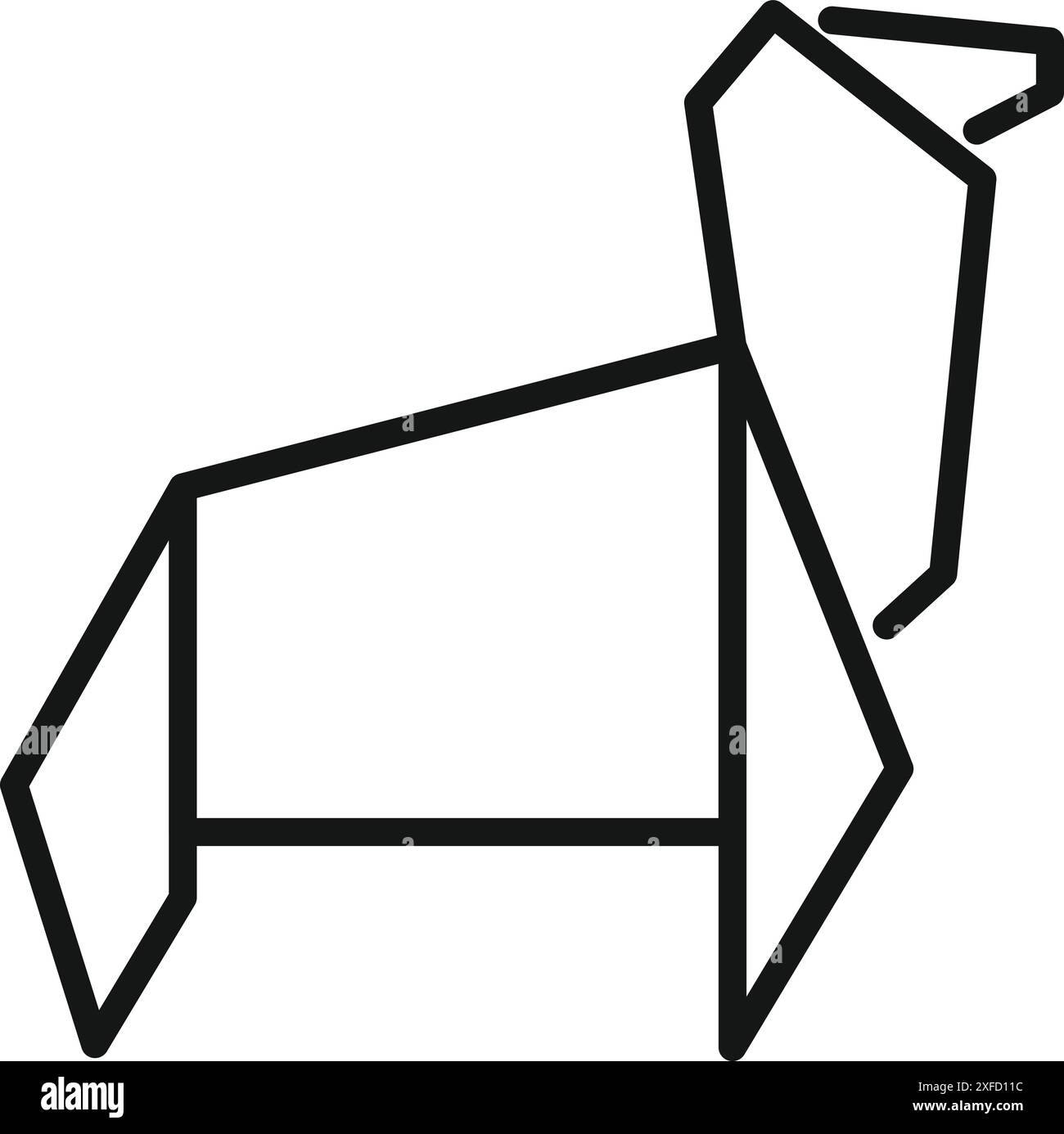 Dessin au trait simple d'un chien debout sur quatre pattes, fabriqué en origami, l'art traditionnel japonais du pliage de papier Illustration de Vecteur