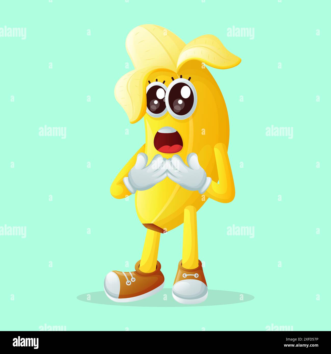 Joli personnage de banane avec un visage surpris et la bouche ouverte. Parfait pour enfant Illustration de Vecteur
