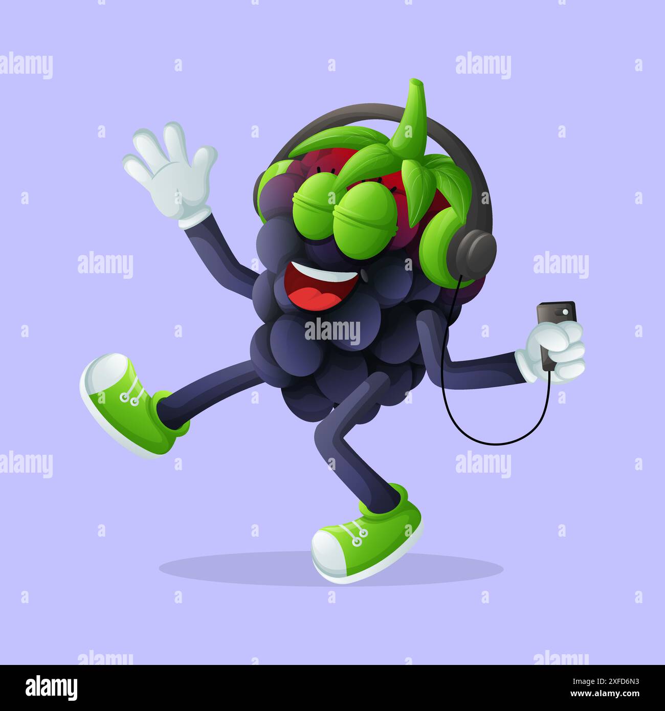 Mignon personnage blackberry écoutant de la musique. Parfait pour les enfants, la marchandise et l'autocollant, la promotion de bannière ou le blog Illustration de Vecteur