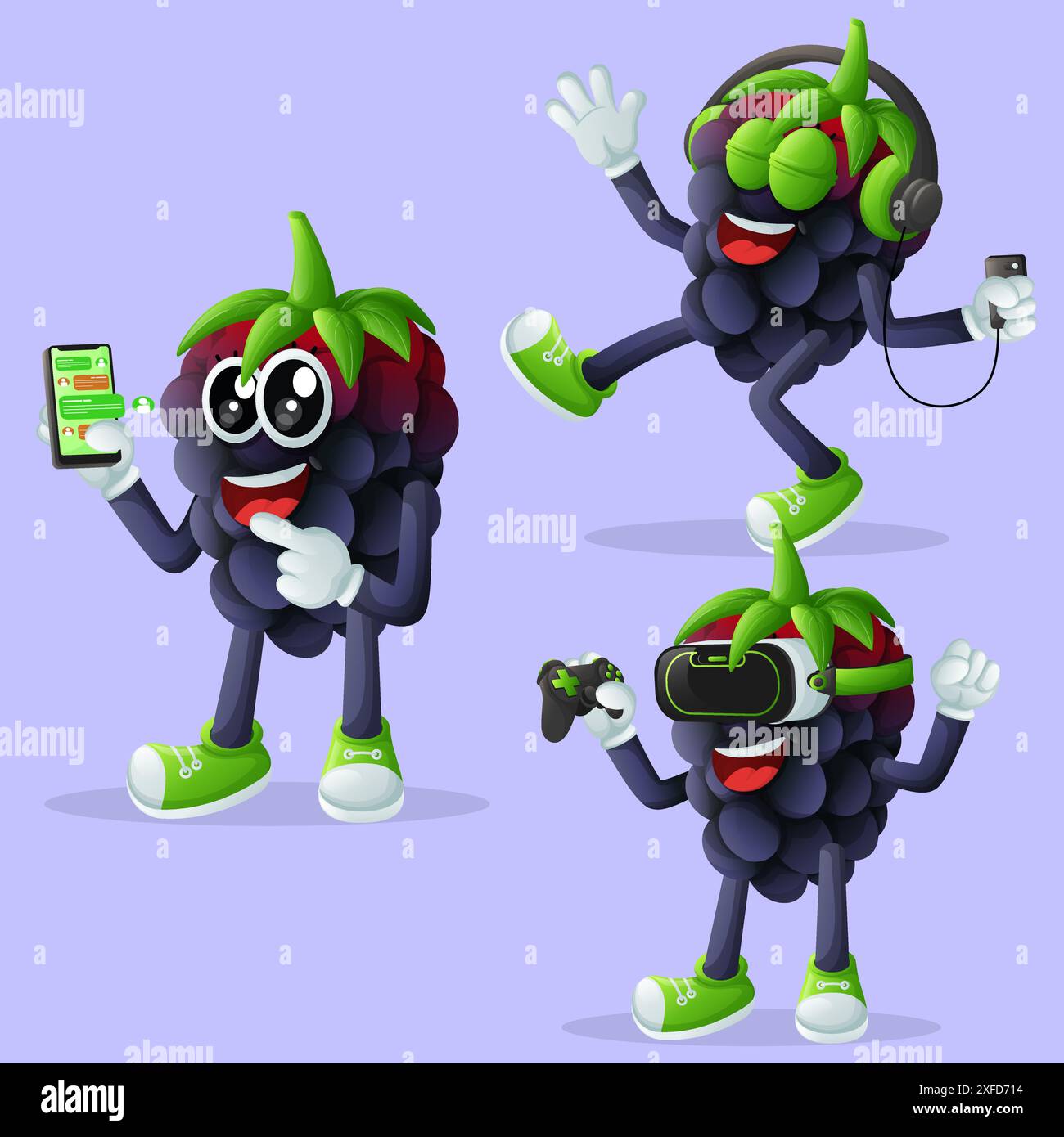 Ensemble de personnages blackberry mignons et de technologie. Parfait pour les enfants, la marchandise et l'autocollant, la promotion de bannière ou le blog Illustration de Vecteur