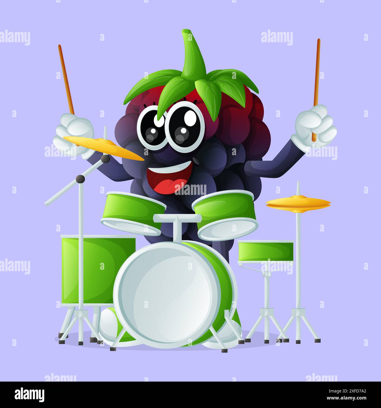 Mignon personnage blackberry jouant tambour. Parfait pour les enfants, la marchandise et l'autocollant Illustration de Vecteur