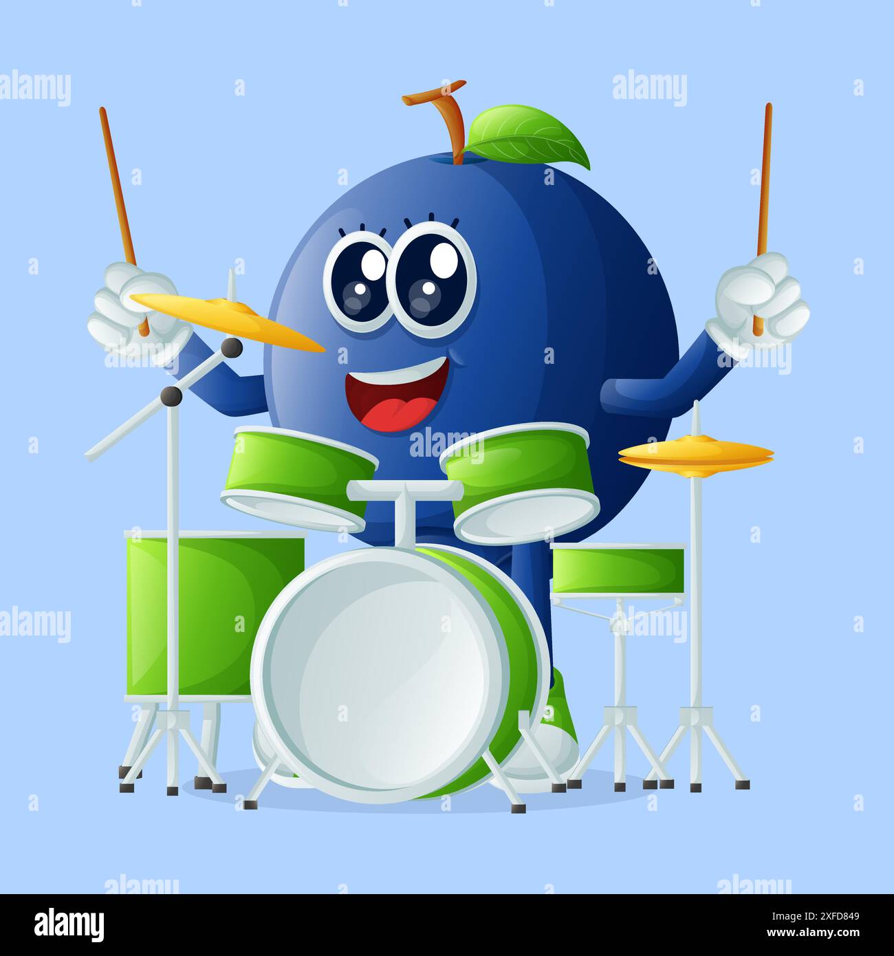Mignon personnage de myrtille jouant du tambour. Parfait pour les enfants, la marchandise et l'autocollant Illustration de Vecteur