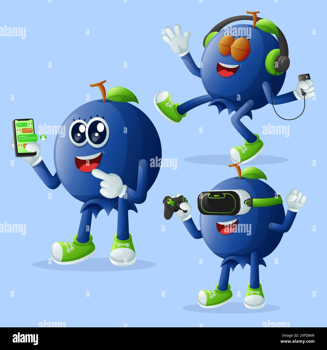 Ensemble de personnages mignons de myrtille et de technologie. Parfait pour les enfants, la marchandise et l'autocollant, la promotion de bannière ou le blog Illustration de Vecteur