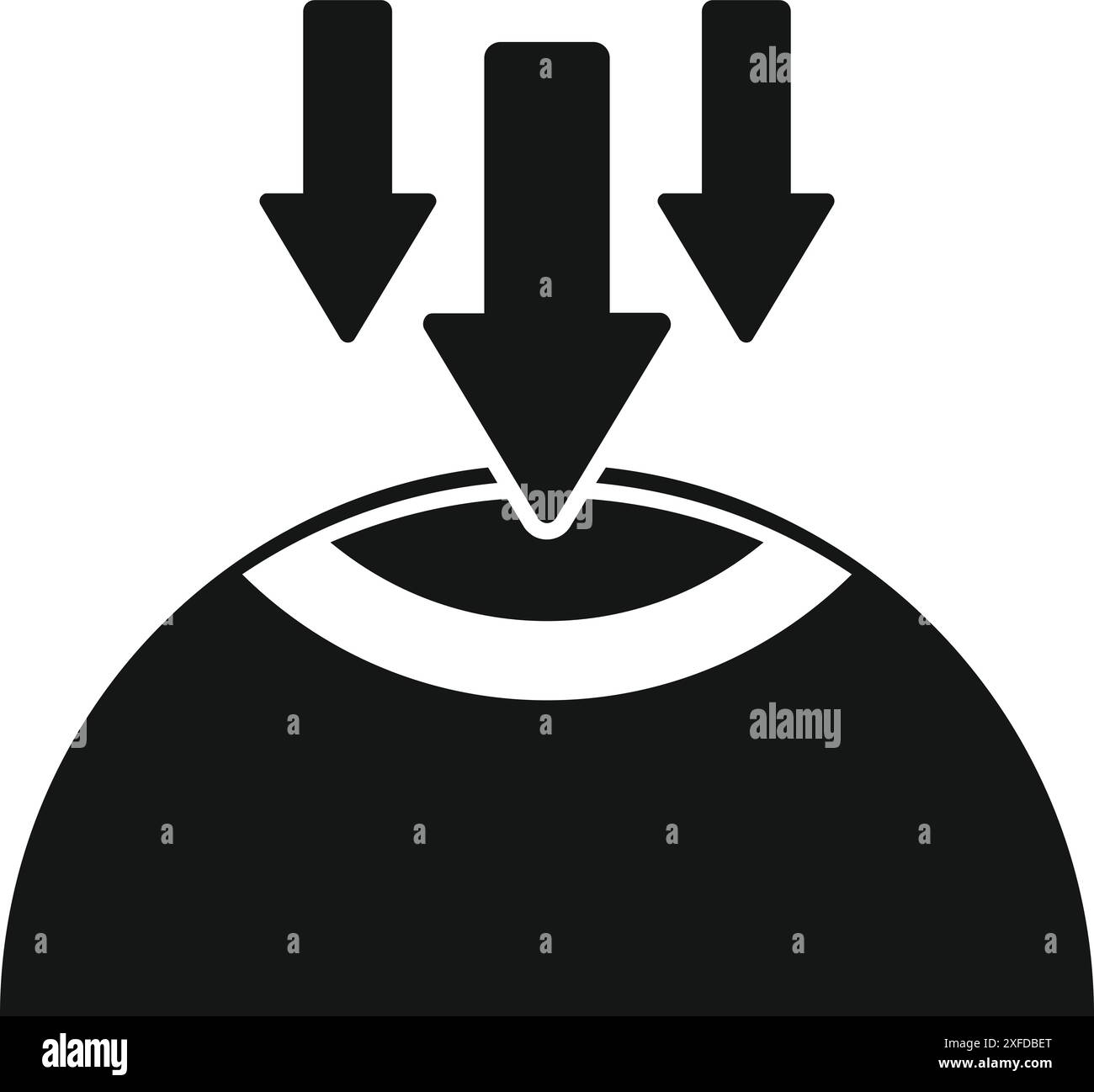 Icône noire d'un œil avec des flèches pointant vers l'intérieur, représentant la pression et le glaucome potentiel Illustration de Vecteur