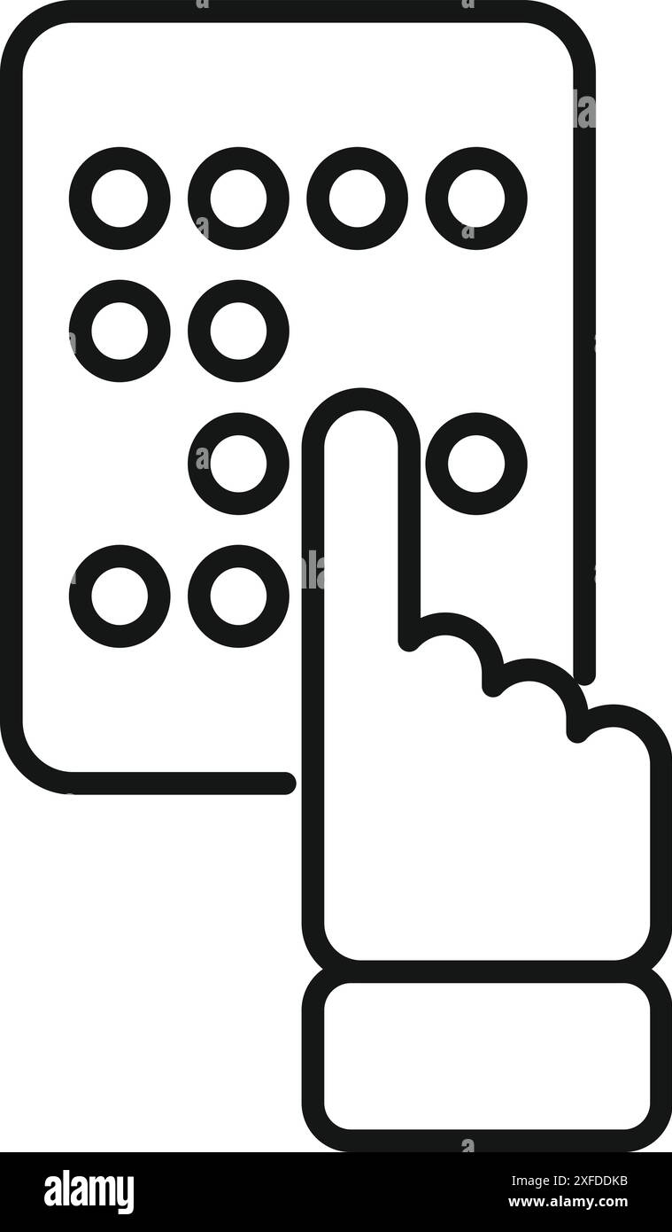 Icône de ligne représentant une personne aveugle lisant du texte en braille avec sa main Illustration de Vecteur