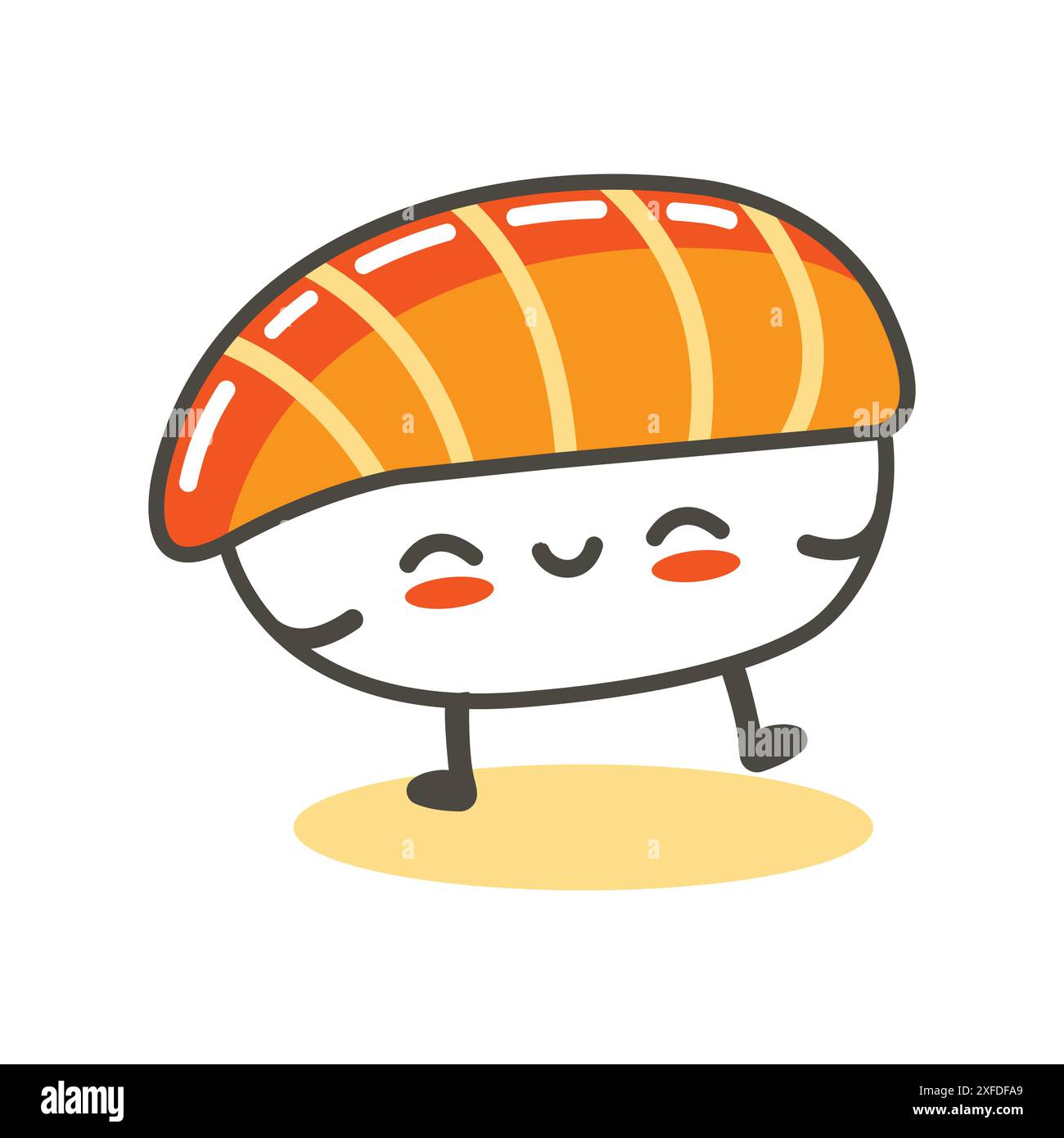 Mignon Sushi personnage de dessin animé japonais avec poisson de saumon et Happy expression Illustration de Vecteur