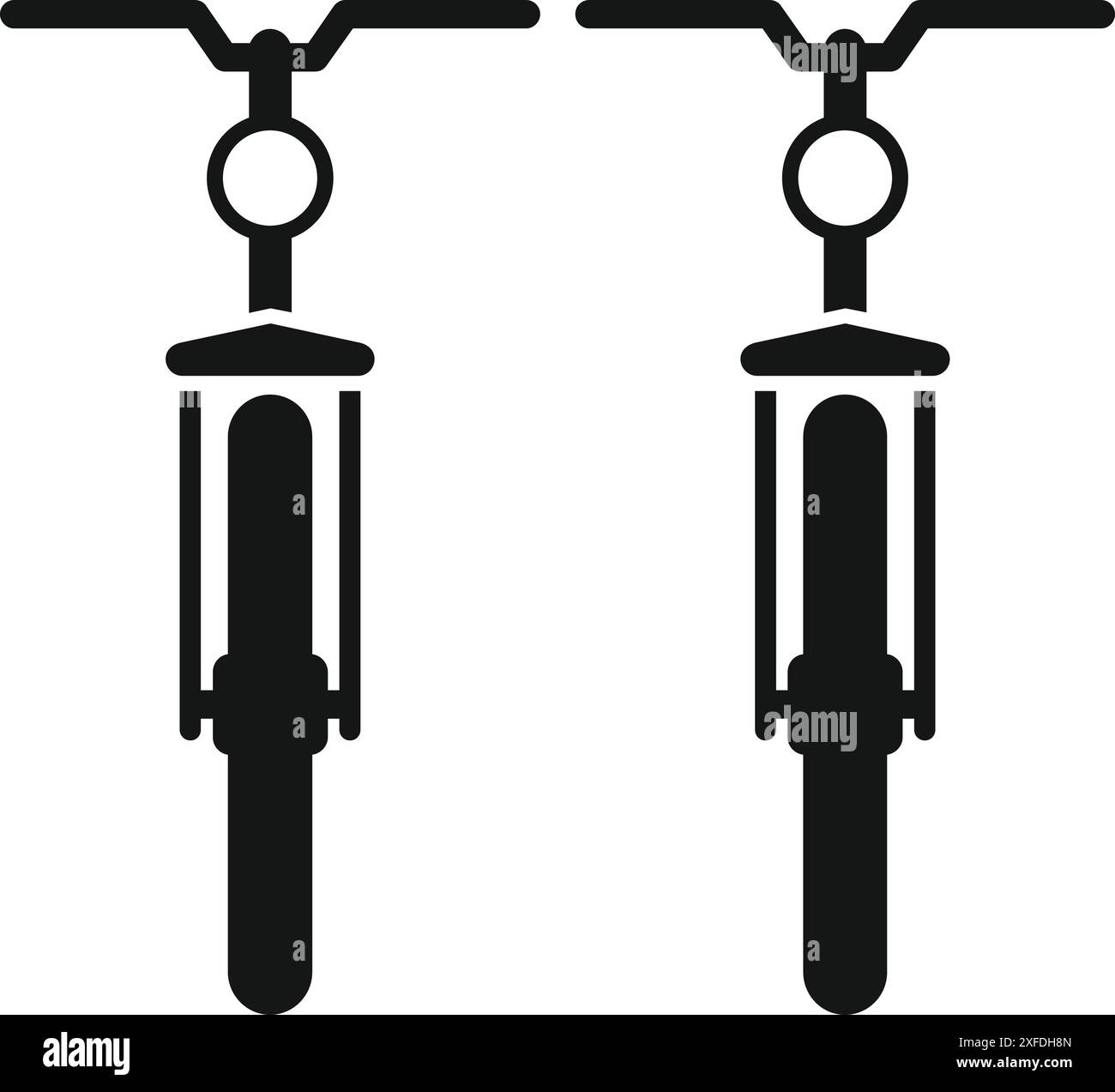 Silhouettes noires de deux vélos vues de l'avant, mettant l'accent sur le guidon, les fourches et les pneus Illustration de Vecteur