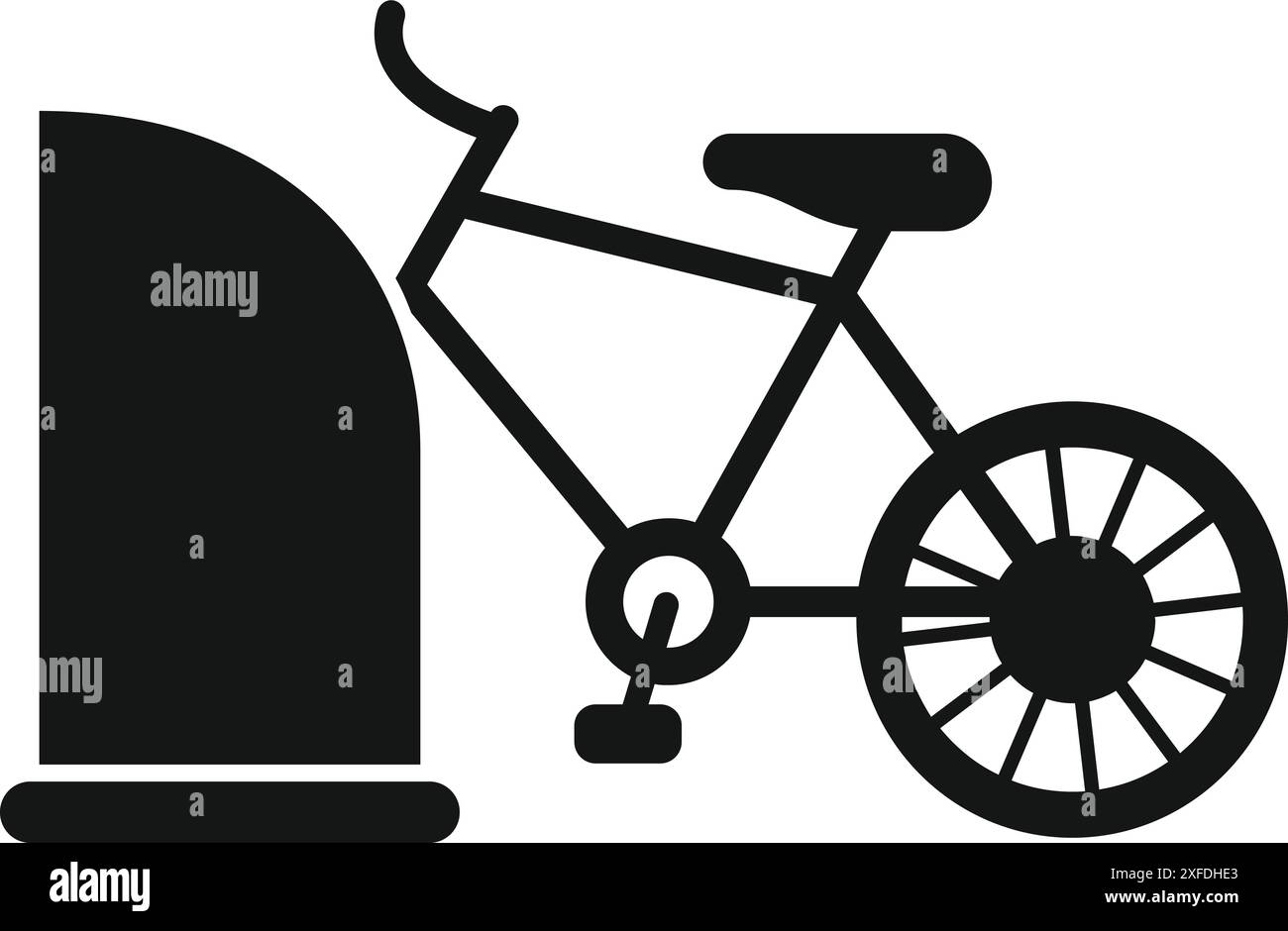 Icône noire et blanche d'un vélo appuyé sur un parking mural en béton Illustration de Vecteur