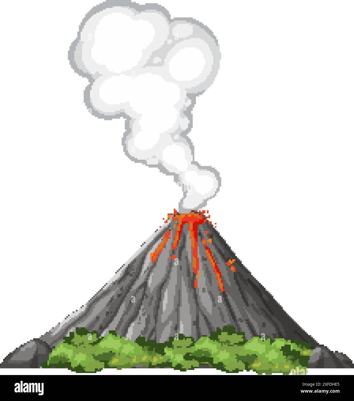 Volcan en éruption avec de la fumée et de la coulée de lave Illustration de Vecteur