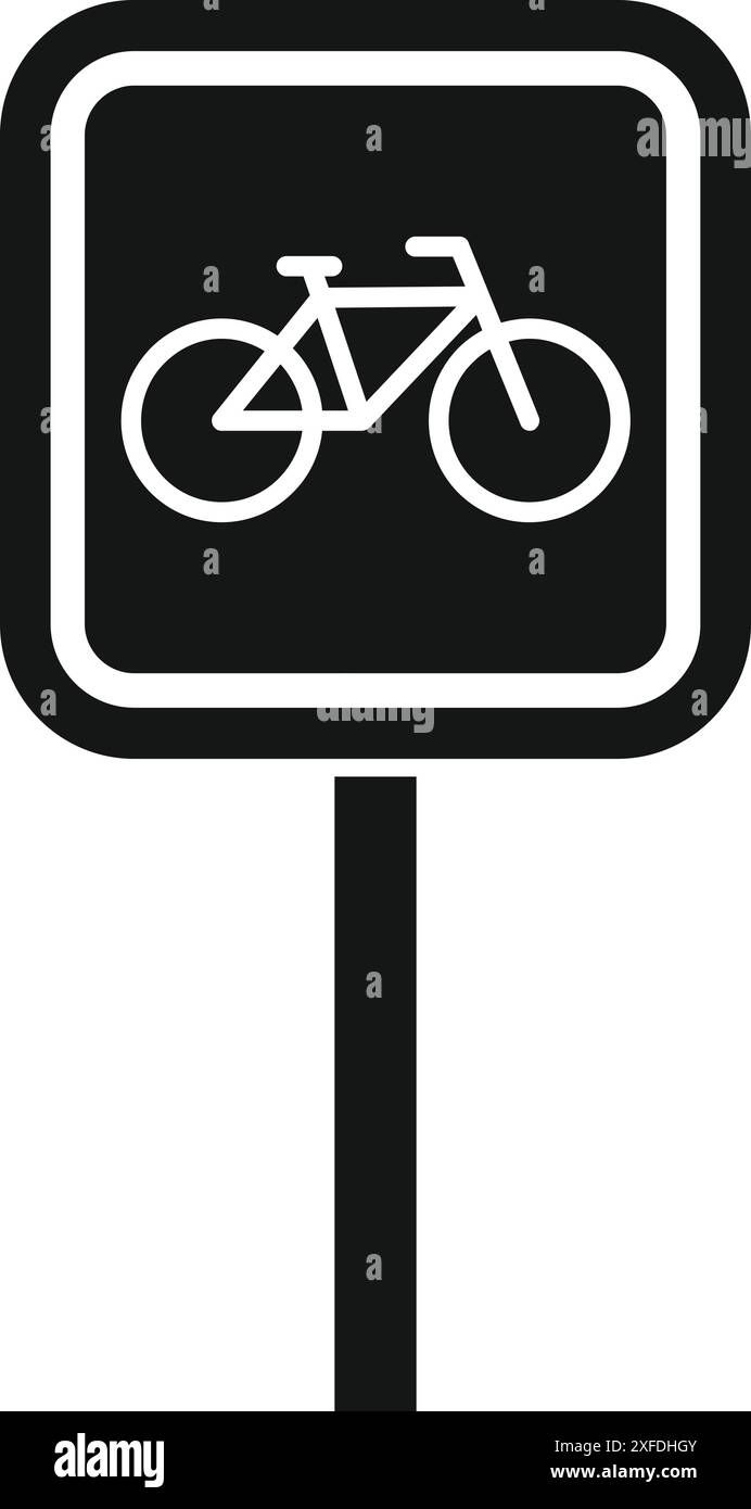 Simple panneau de vélo noir et blanc indiquant une piste cyclable ou une voie Illustration de Vecteur