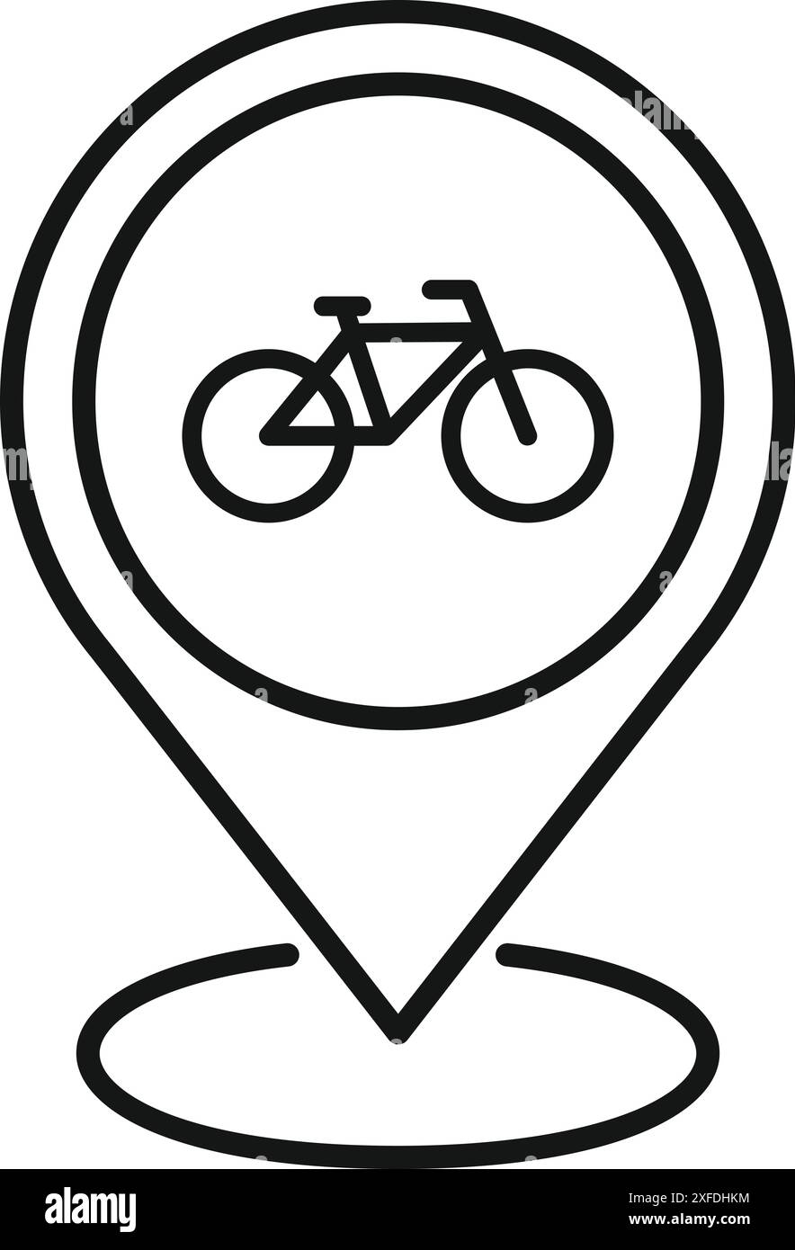 Icône de dessin au trait minimaliste indiquant un point d'intérêt lié à un vélo, éventuellement une aire de stationnement désignée ou un service de location Illustration de Vecteur