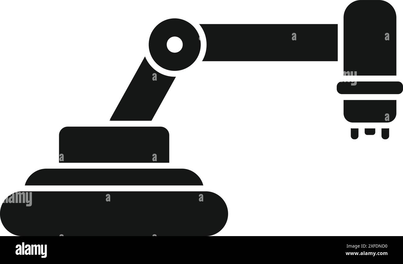 Icône noire et blanche d'un bras robotique utilisé dans la fabrication et l'automatisation Illustration de Vecteur