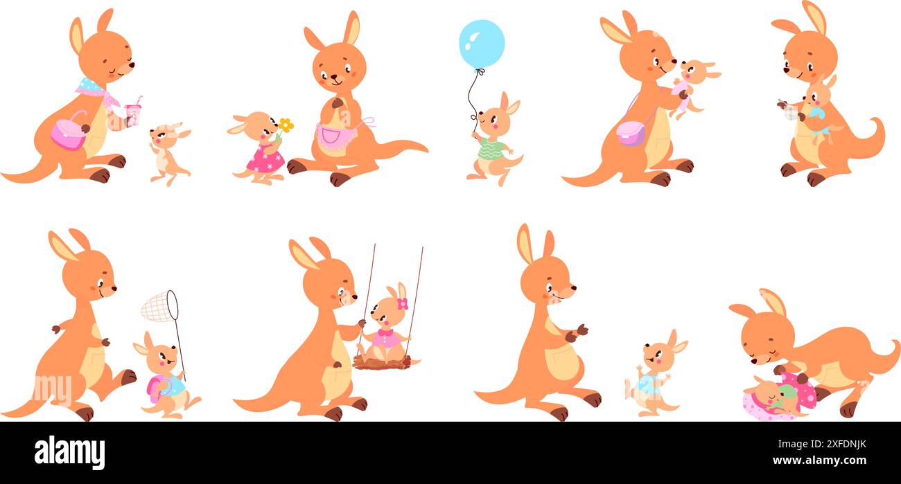 Mignon kangourou. Activités bébé kangourou. Animaux australiens mère et enfants. Parentalité et maternité, apprentissage de l'enfant et jeu de vecteur aujourd'hui Illustration de Vecteur