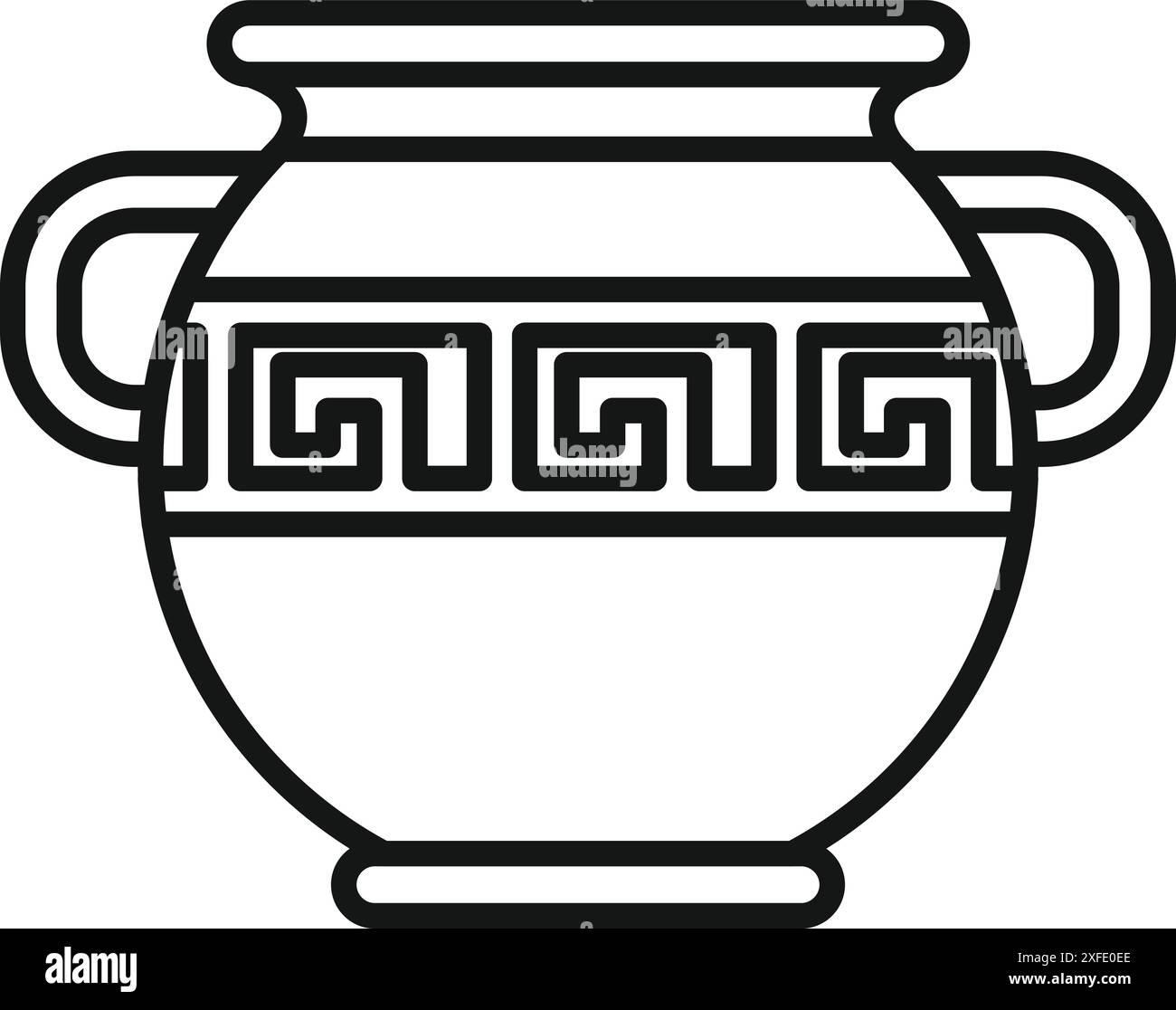Dessin au trait d'une amphore grecque antique décorée de motifs traditionnels en méandres, représentant l'art et la culture grecs Illustration de Vecteur