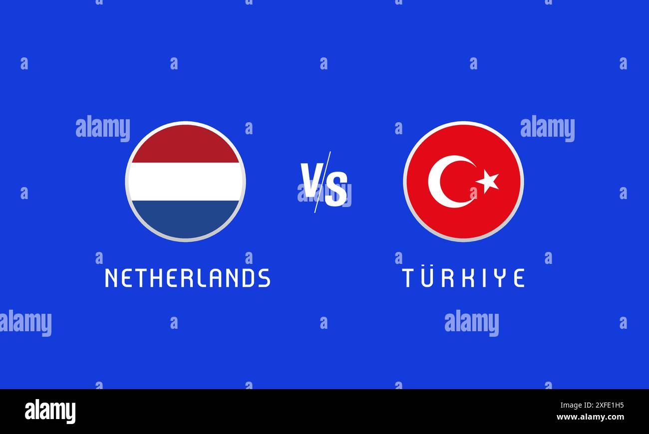 Pays-Bas vs Turkiye Quarter-finales, concept d'emblèmes de drapeau. Fond vectoriel avec drapeaux néerlandais et turcs pour le programme d'information ou la diffusion de télévision Illustration de Vecteur