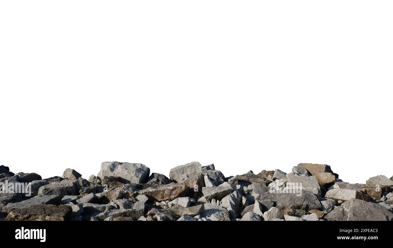 Roches de la montagne disposées les unes à côté des autres sur un fond blanc. Banque D'Images