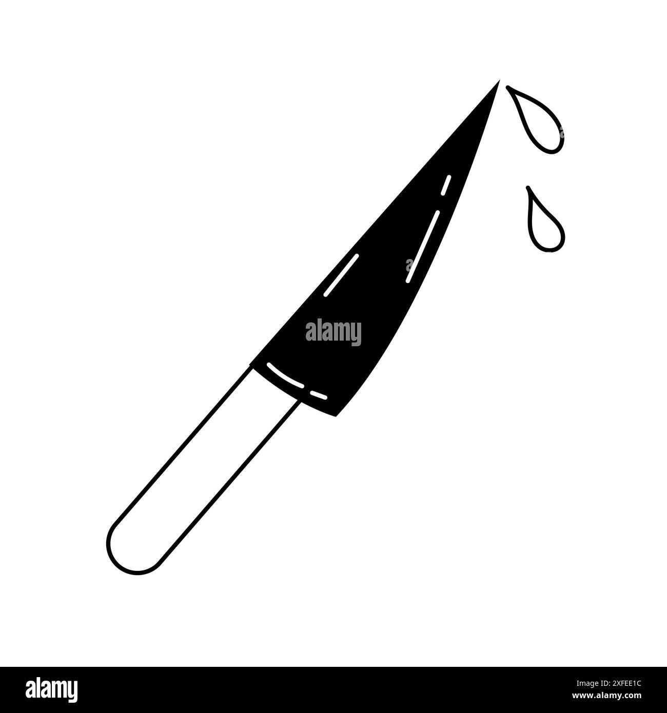 Couteau sanglant dans le style doodle noir et blanc Illustration de Vecteur