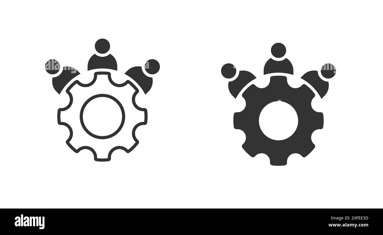 Icône personnes et engrenage. Panneau de gestion du travail d'équipe. Équipe commerciale. Illustration vectorielle plate. Illustration de Vecteur