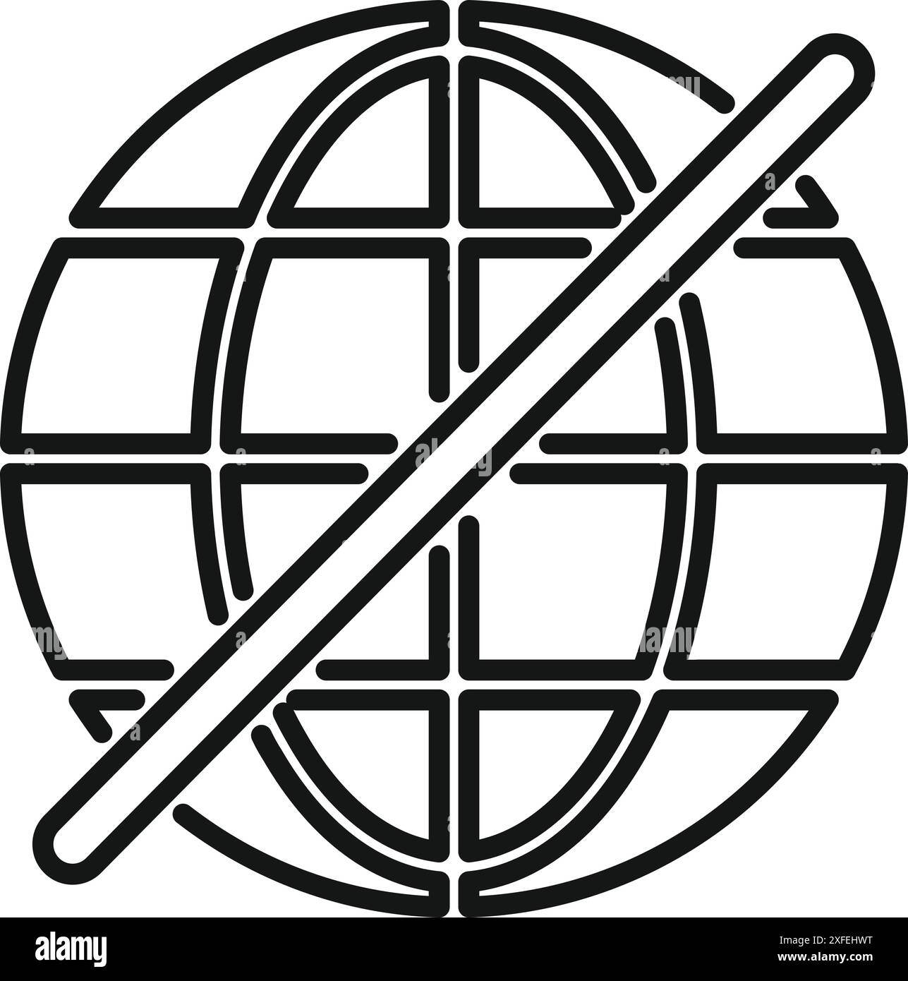 Icône noire et blanche audacieuse d'un globe barrée d'une ligne diagonale symbolisant des problèmes mondiaux Illustration de Vecteur