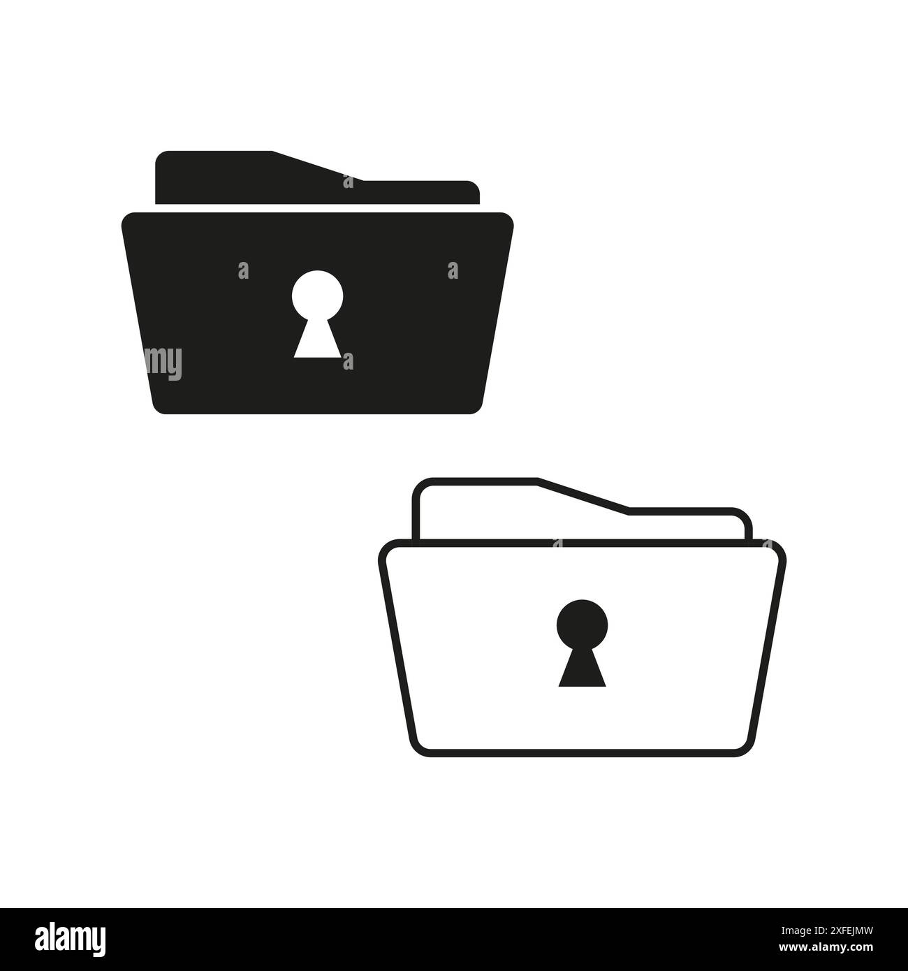 Deux icônes de dossier sécurisé. Concept de sécurité. Design noir minimaliste. Graphique vectoriel. Illustration de Vecteur
