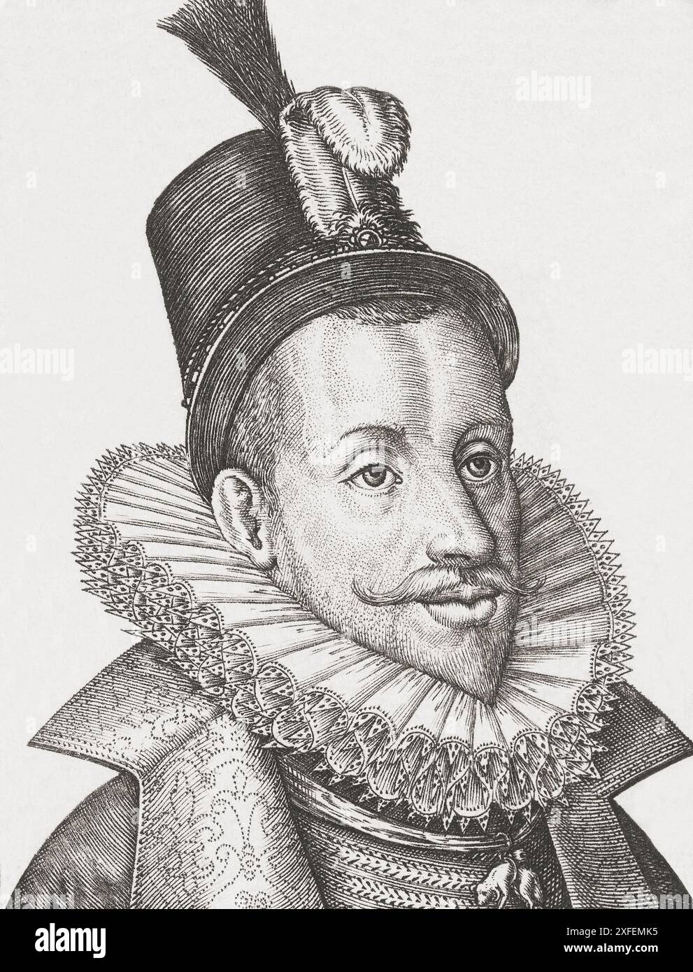 Albert VII, 1559 – 1621. Archiduc d'Autriche régnant pendant quelques mois en 1619 et, conjointement avec son épouse Isabella Clara Eugenia, souveraine des pays-Bas des Habsbourg entre 1598 et 1621. D’après une estampe de Lambert Cornel, d’après une œuvre d’Antonie Wierix II Banque D'Images
