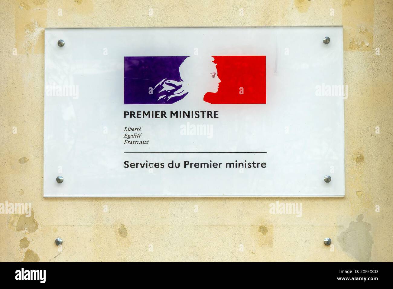 Plaque officielle premier ministre du gouvernement français, bureau et services du premier ministre, Matignon, France Banque D'Images
