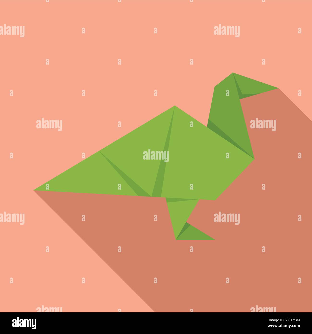 Oiseau origami vert debout sur un fond rose, animal en papier artisanal Illustration de Vecteur
