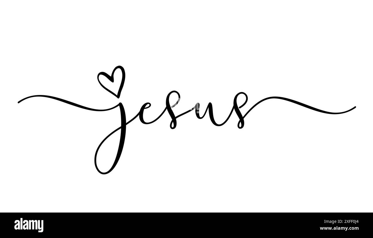 Jésus, calligraphie élégante religieuse avec symbole d'amour. Bible verse t-shirt design, typographie chrétienne pour sweat-shirt, sweat à capuche ou cadeau de tasse. Vecteur Illustration de Vecteur