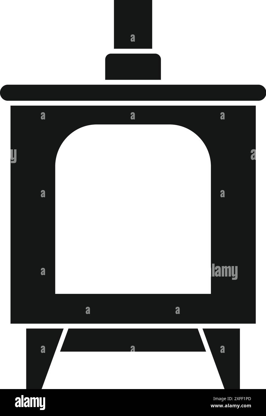 Silhouette noire d'un poêle en métal moderne brûlant du bois, une source de chaleur et de confort pendant les froides journées d'hiver Illustration de Vecteur