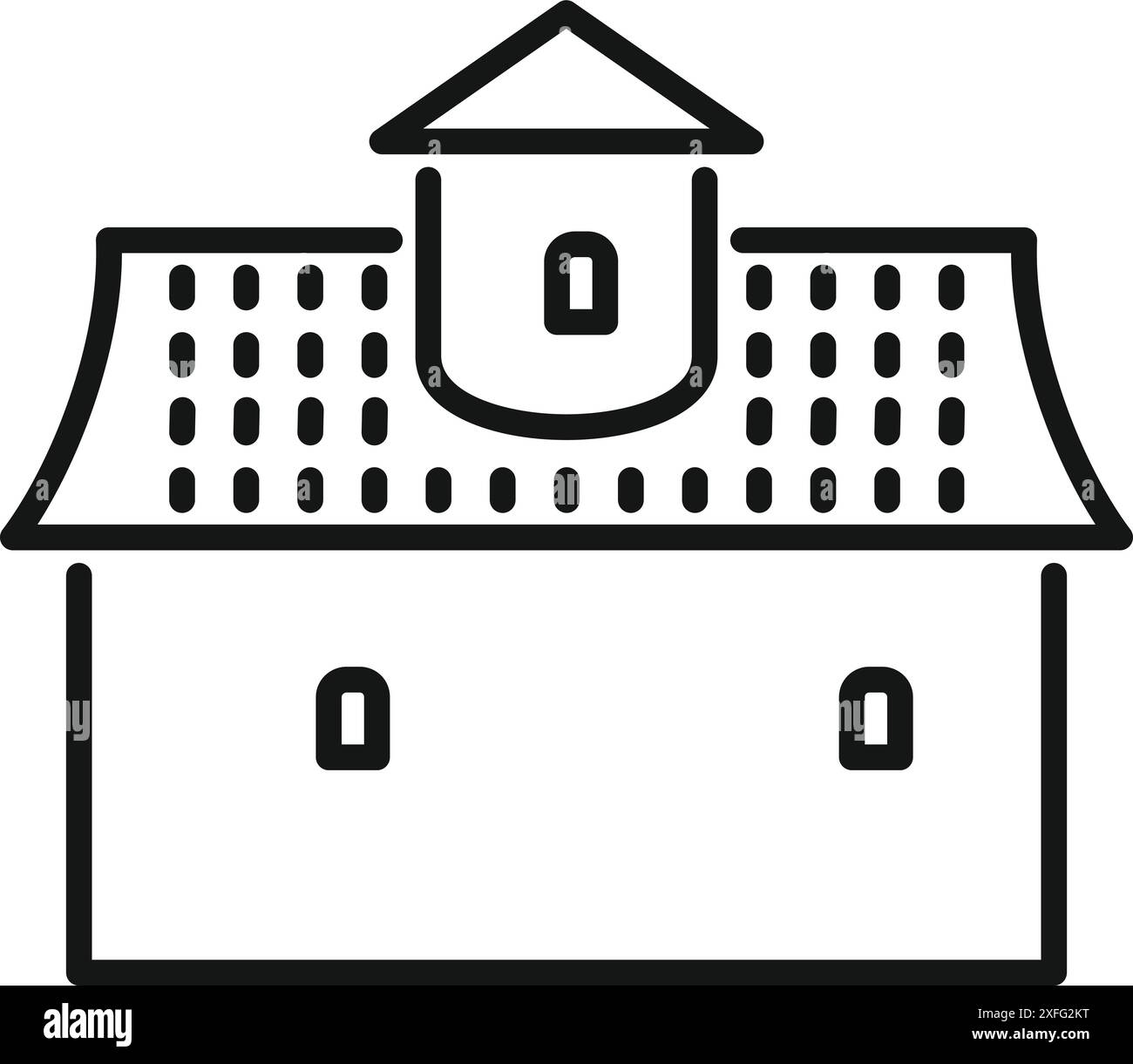 Logo d'icône d'art au trait simple d'un grand bâtiment de ferme avec une salle de grenier Illustration de Vecteur