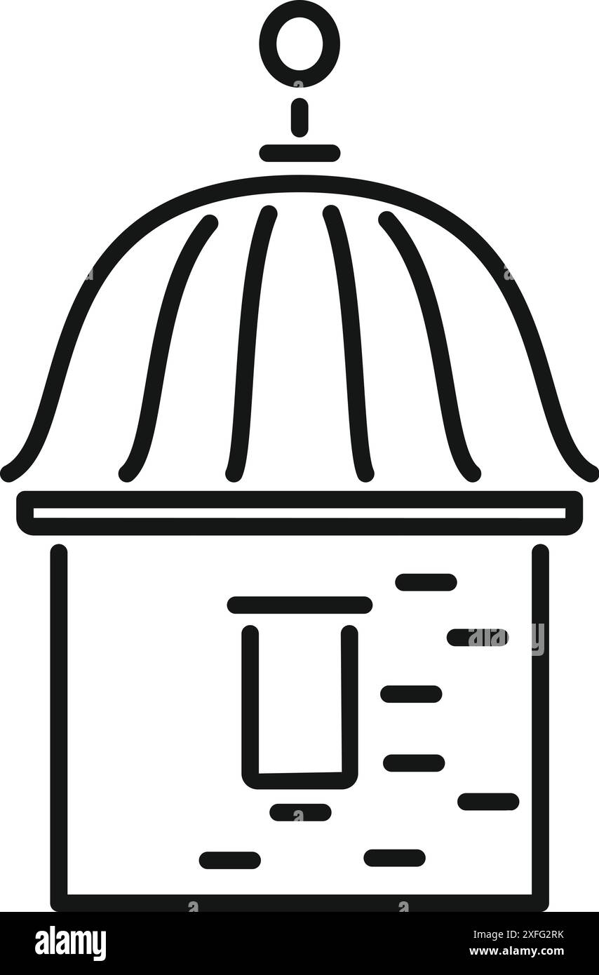 Dessin au trait d'un bâtiment d'observation avec un toit en dôme surmonté d'une girouette Illustration de Vecteur