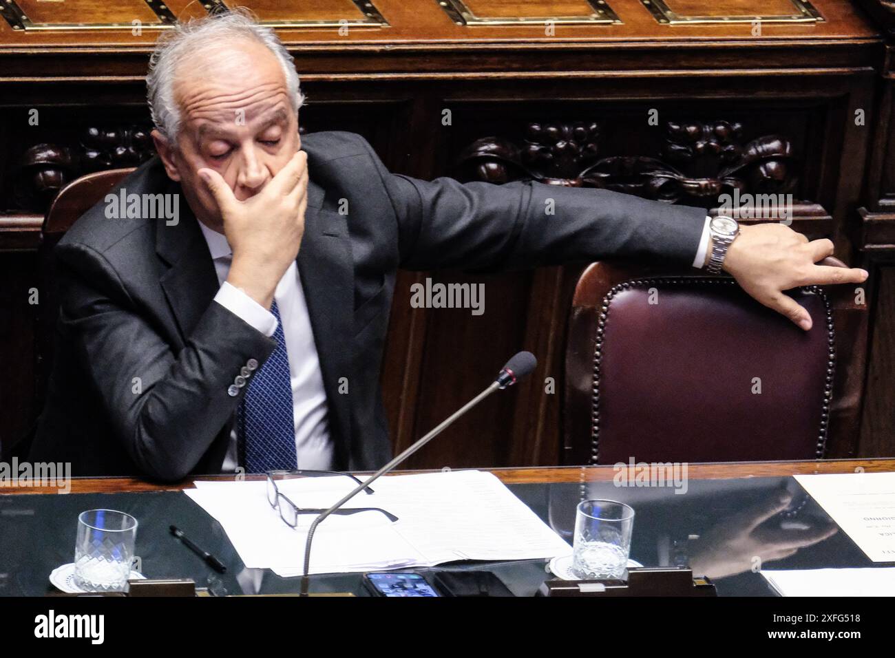 Roma, Italie. 03 juillet 2024. Il Ministro dell'Interno Matteo Piantedosi durante lo svolgimento del question Time alla Camera dei Deputati a Roma, Mercoled&#xec;, 03 Luglio 2024 (foto Mauro Scrobogna/LaPresse) Ministre de l'intérieur Matteo Piantedosi à l'occasion de l'heure des questions à la Chambre des députés à Rome, mercredi 03 juillet 2024. (Photo de Mauro Scrobogna/LaPresse) crédit : LaPresse/Alamy Live News Banque D'Images