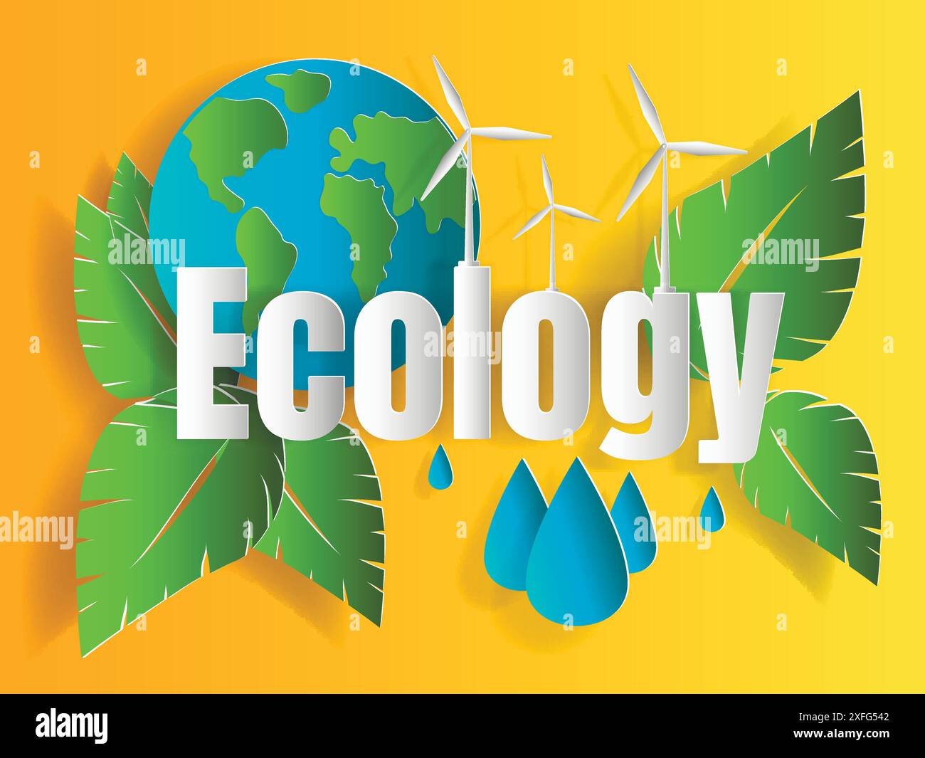 Concept de problème d'écologie avec le mot et la génération et économiser l'énergie verte pour la conception graphique et Web, illustration vectorielle de style de coupe de papier Illustration de Vecteur
