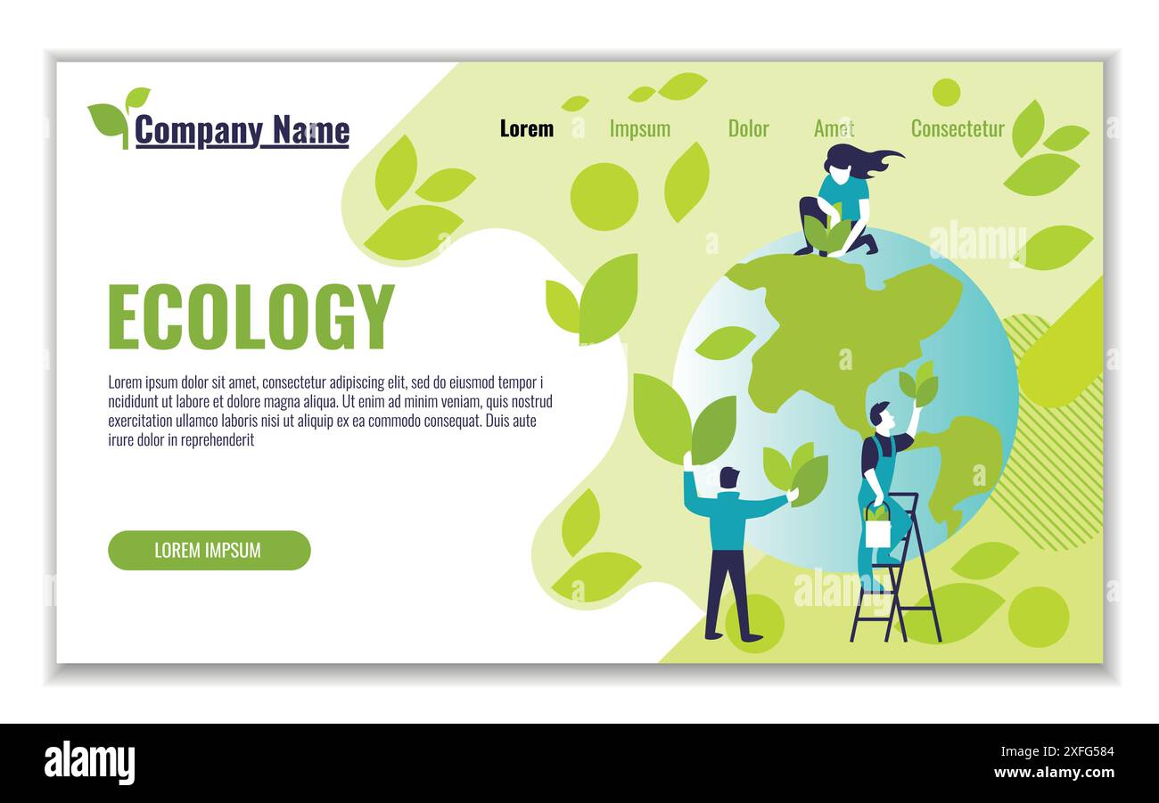 Modèle de site Web d'écologie et de génération et d'économie d'énergie verte pour la conception graphique et web, illustration vectorielle de conception plate Illustration de Vecteur