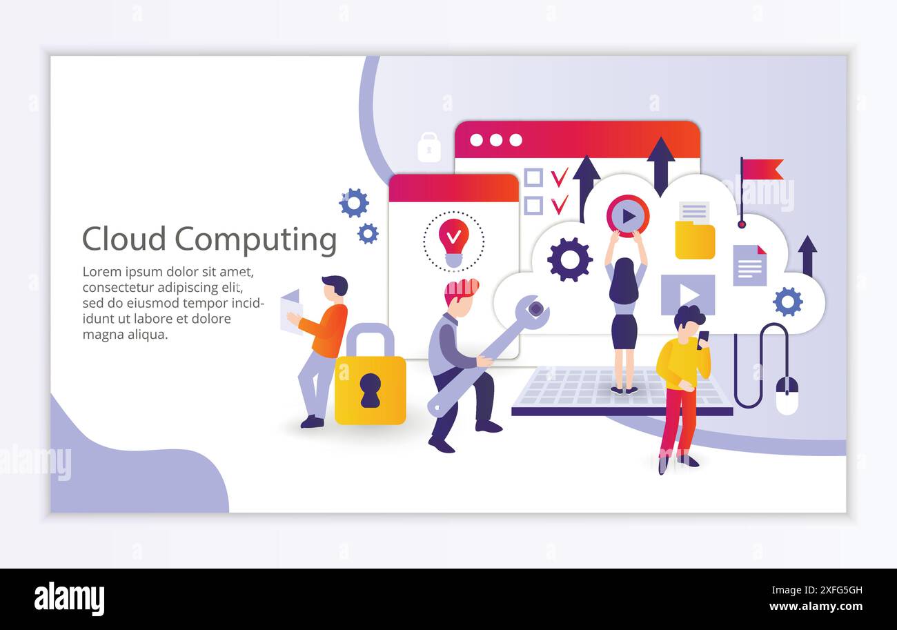 Modèle de site Web créatif de concept de cloud computing, illustration vectorielle de conception plate moderne Illustration de Vecteur Modèle de site Web créatif de concept de cloud computing, illustration vectorielle de conception plate moderne Illustration de Vecteur