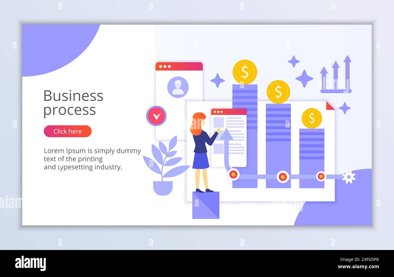 Modèle de site Web créatif de concept de processus d'affaires, illustration vectorielle de conception plate moderne Illustration de Vecteur