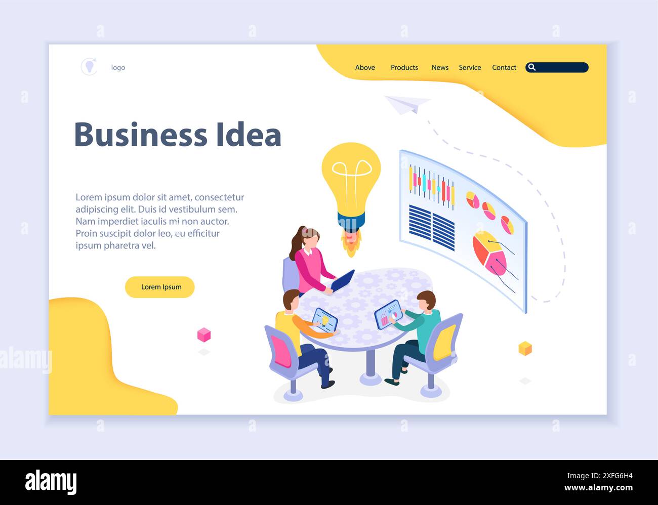 Modèle de site Web créatif de concept d'idée d'entreprise, illustration vectorielle de conception isométrique 3D. Illustration de Vecteur