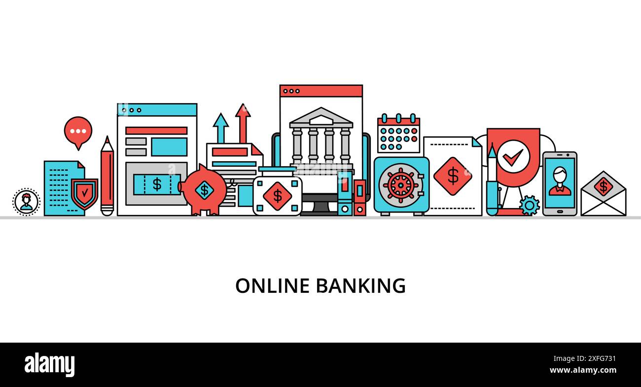Concept de banque en ligne, illustration vectorielle de conception de ligne mince plate moderne, pour la conception graphique et web Illustration de Vecteur Concept de banque en ligne, illustration vectorielle de conception de ligne mince plate moderne, pour la conception graphique et web Illustration de Vecteur
