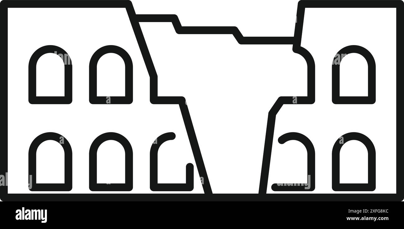 Simple dessin au trait représentant un bâtiment détruit, potentiellement après une guerre ou un tremblement de terre Illustration de Vecteur