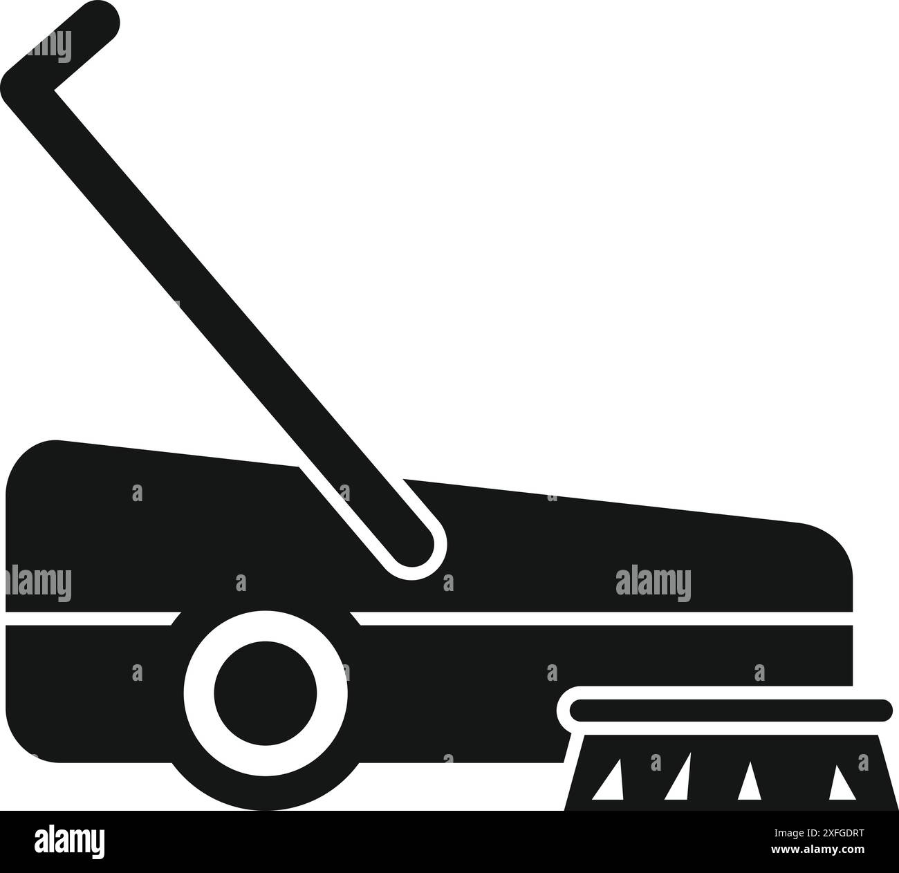Silhouette noire d'une machine de nettoyage professionnelle avec un long manche et une brosse rotative, conçue pour un nettoyage efficace des sols Illustration de Vecteur