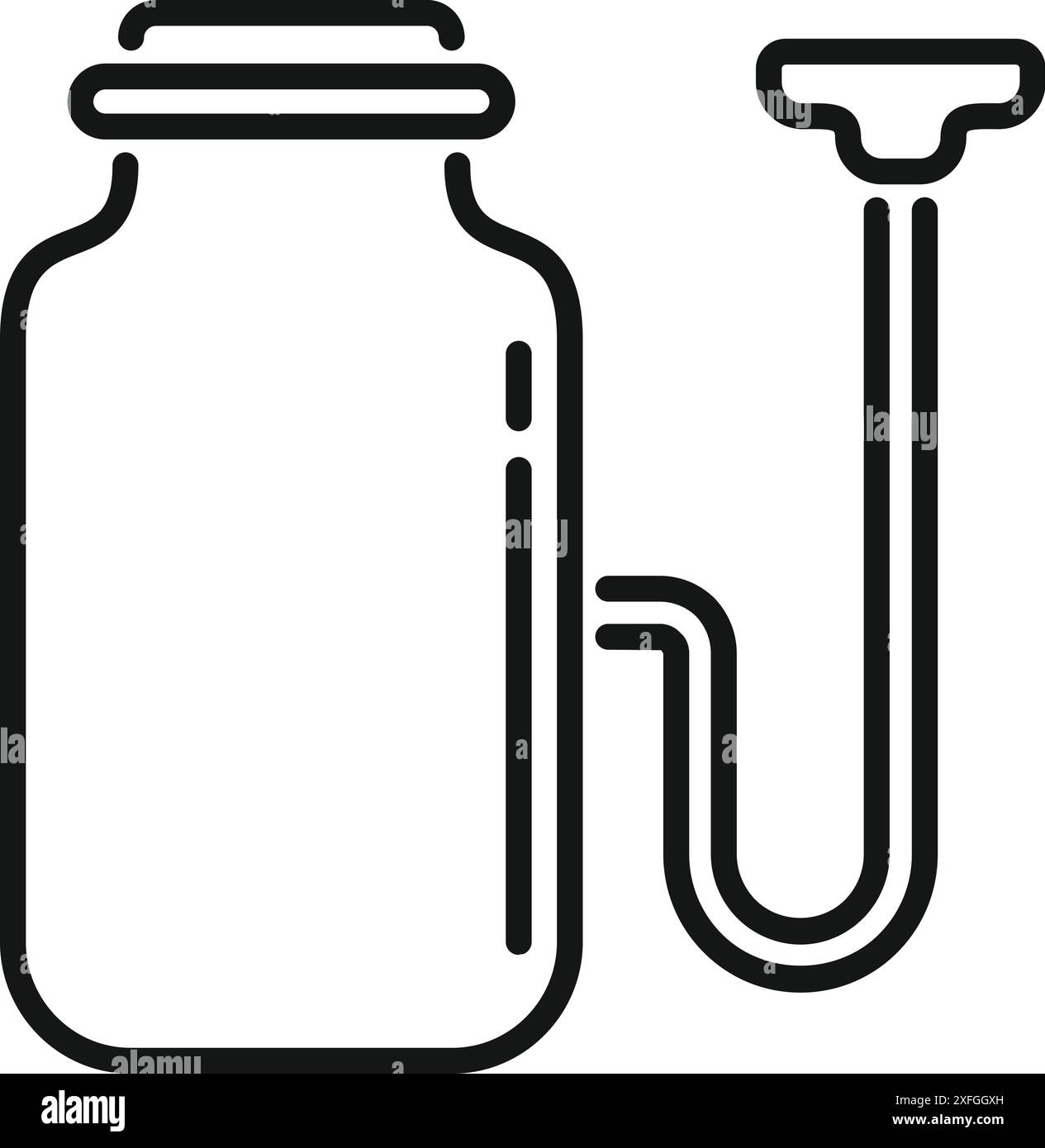 Icône simple de l'eau coulant à travers un siphon, remplissant un pot en verre Illustration de Vecteur