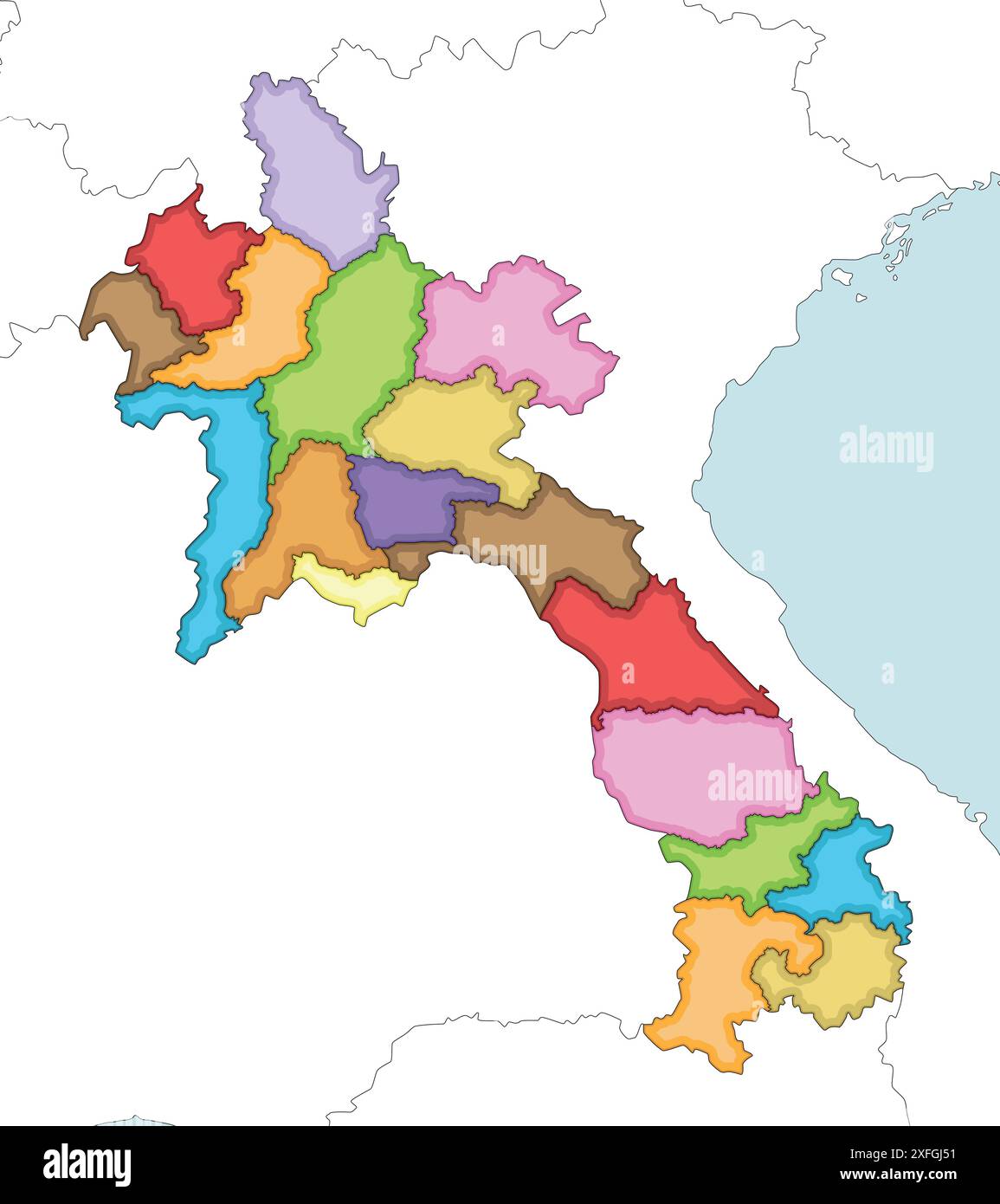 Vecteur illustré carte blanche régionale du Laos avec les provinces et les divisions administratives, et les pays et territoires voisins. Modifiable et cl Illustration de Vecteur