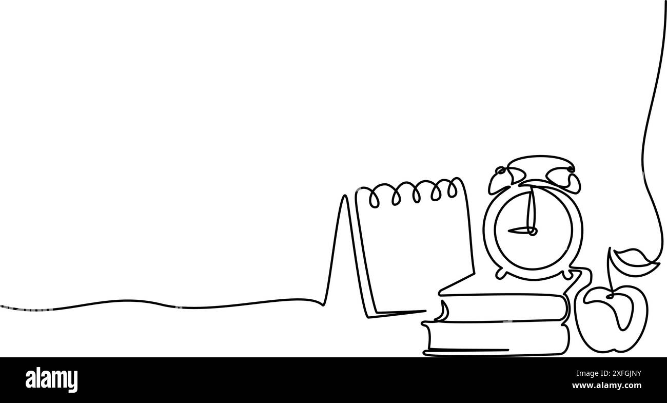 Apple, livres, réveils et globe. Éducation et apprentissage des études Illustration de Vecteur