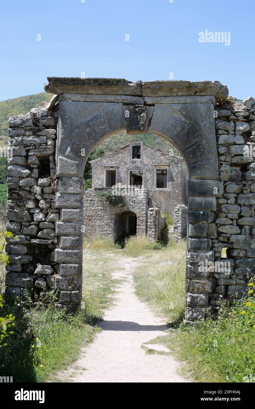 Vieux Perithia médiéval, Corfou Banque D'Images