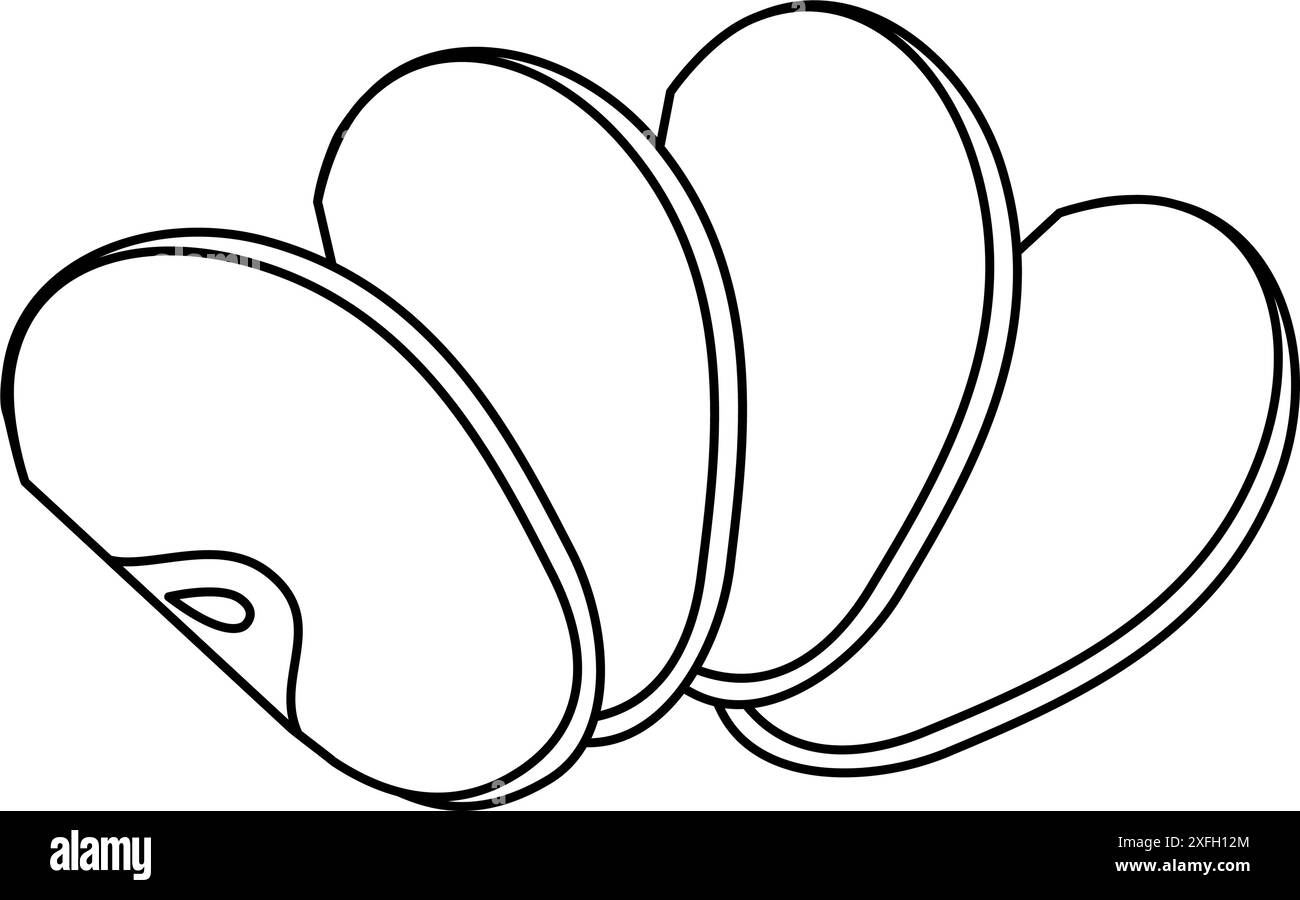 Couper la page de coloriage de dessin au trait Apple. Coupe transversale de pomme coupée, tranches de fruit noir et blanc illustration vectorielle. Style griffonnage dessiné à la main. Illustration de Vecteur