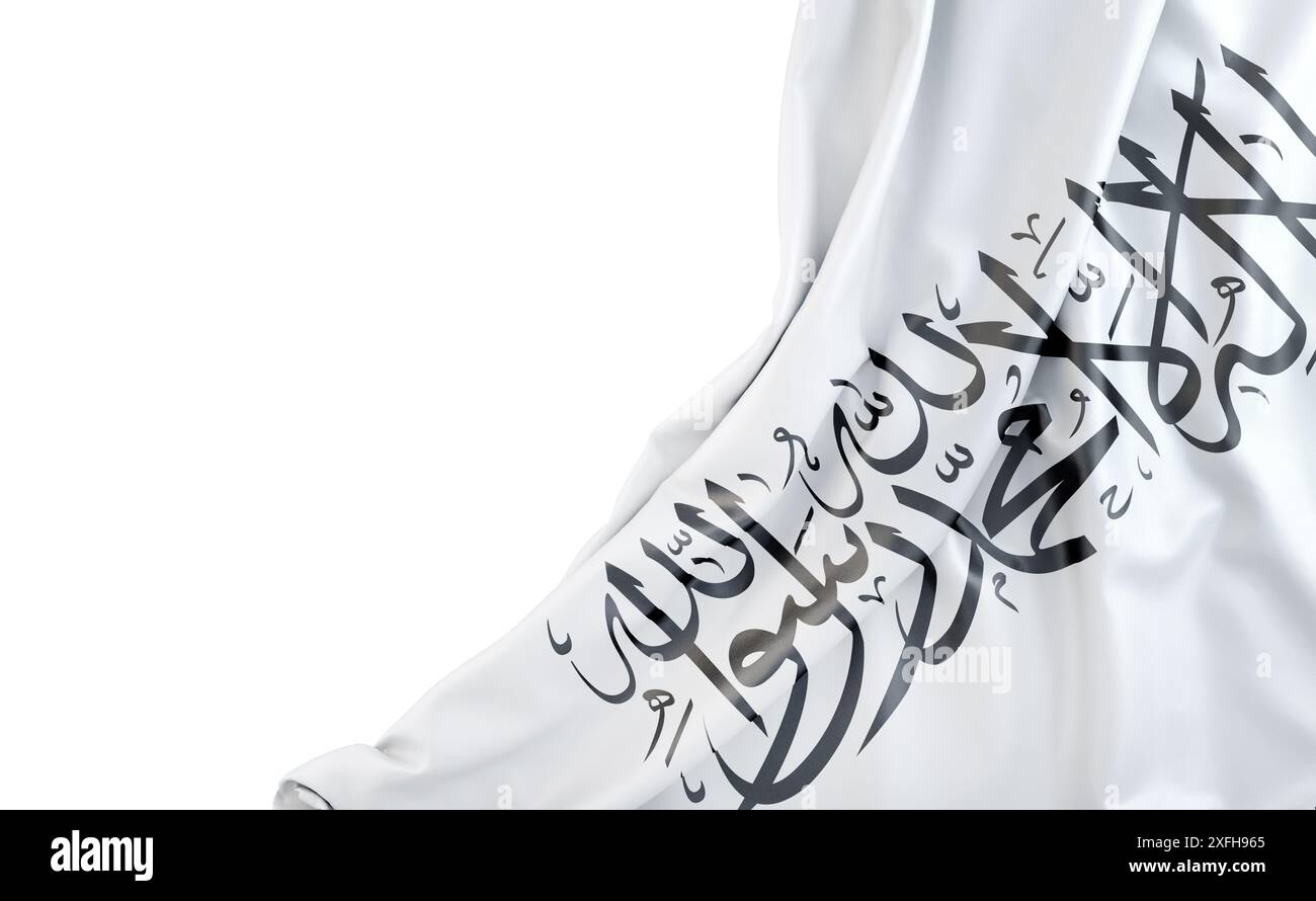 Drapeau de l'Émirat islamique d'Afghanistan avec un espace vide sur la gauche. Isolé. Rendu 3D. Banque D'Images