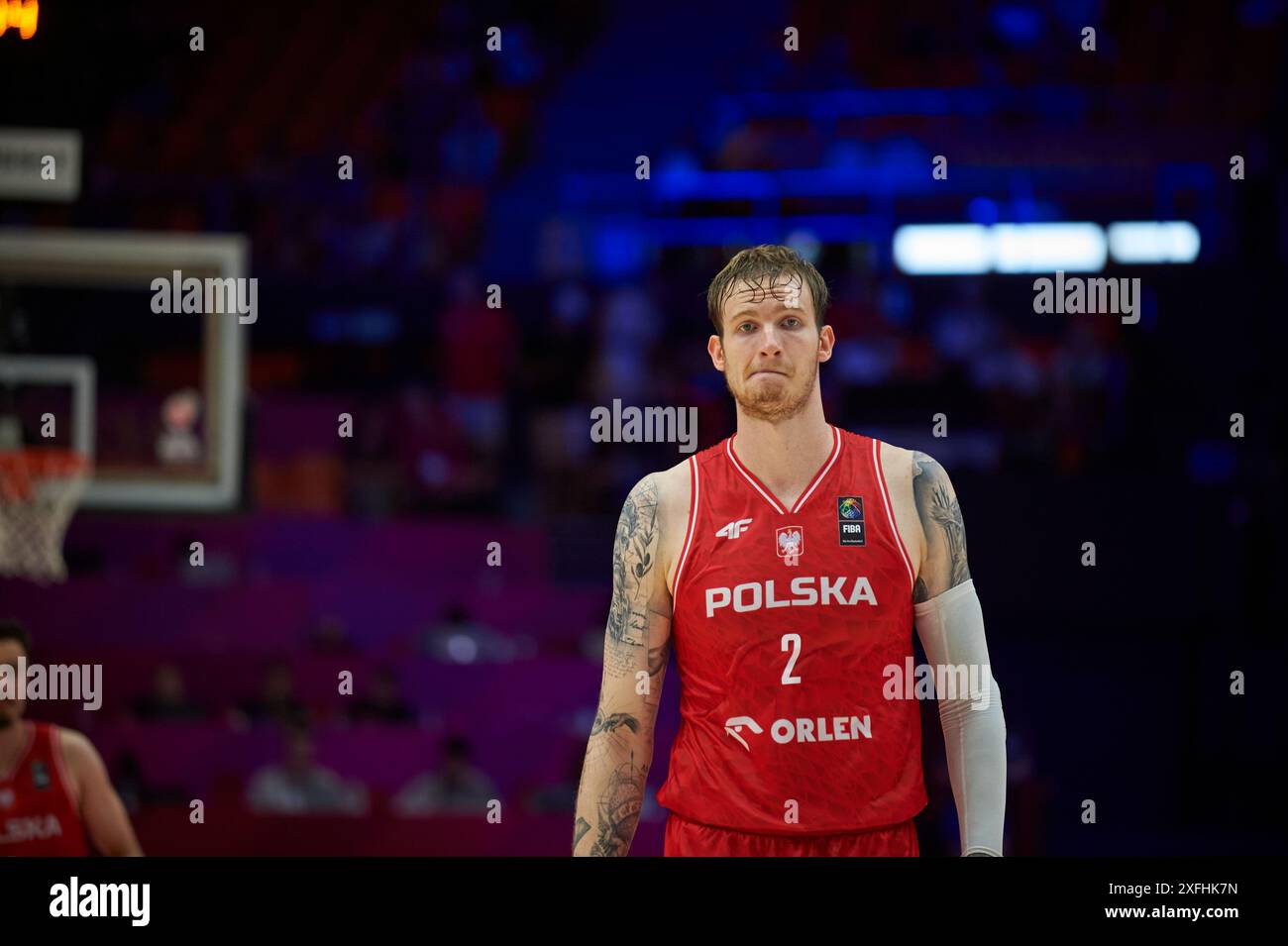 Aleksander Balcerowski de l'équipe polonaise vu en action pendant le match entre les Bahamas et la Pologne dans le tournoi de qualification olympique FIBA Espagne 2024 Gro Banque D'Images